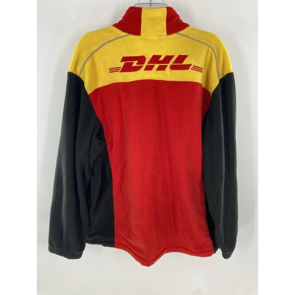 DHL Delivery Jacket Mens L Red Black Yellow Full Zip Fleece Long Sleeve‎ Racing